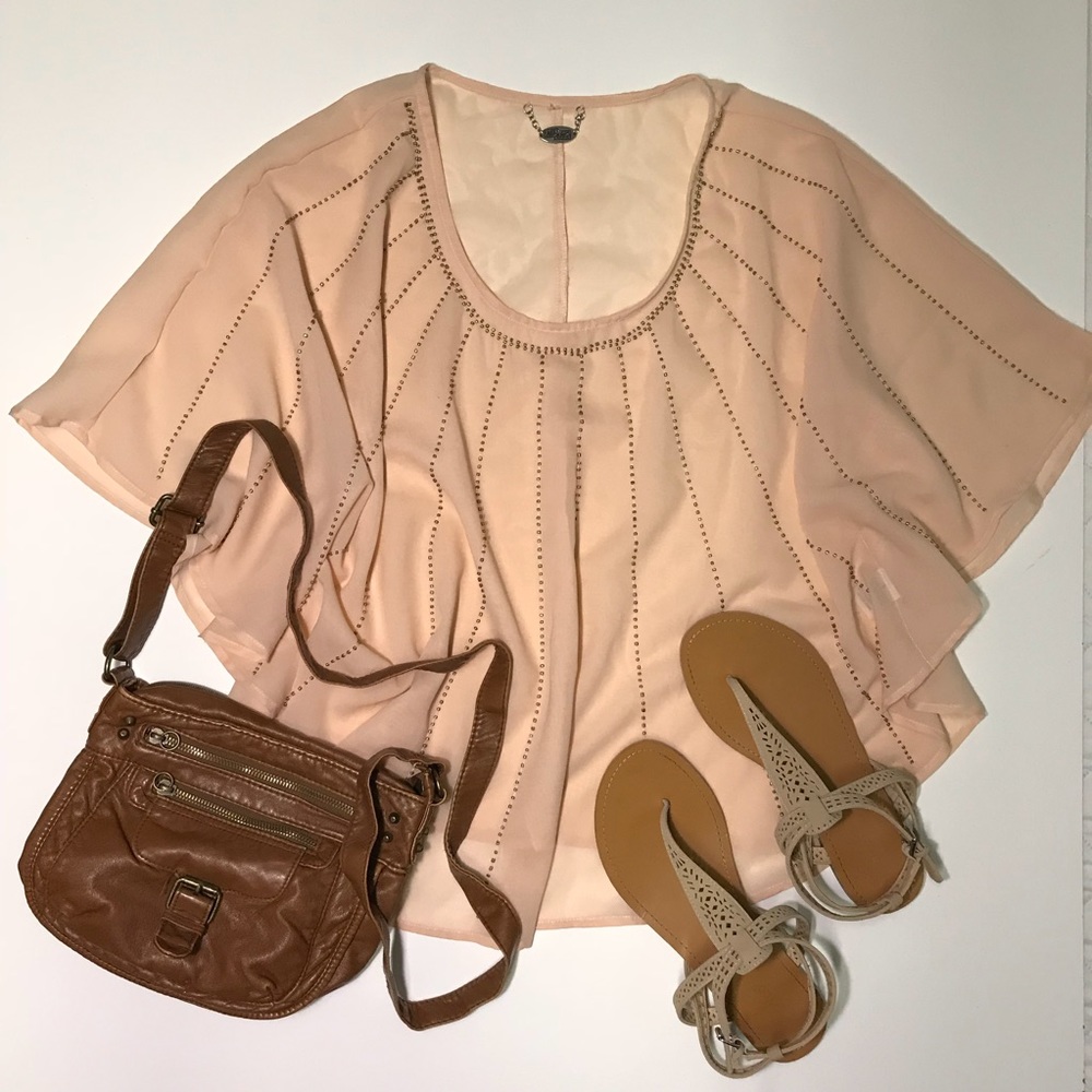 [Ali & Kris] Gold Studded Semi-Sheer Poncho Blouse